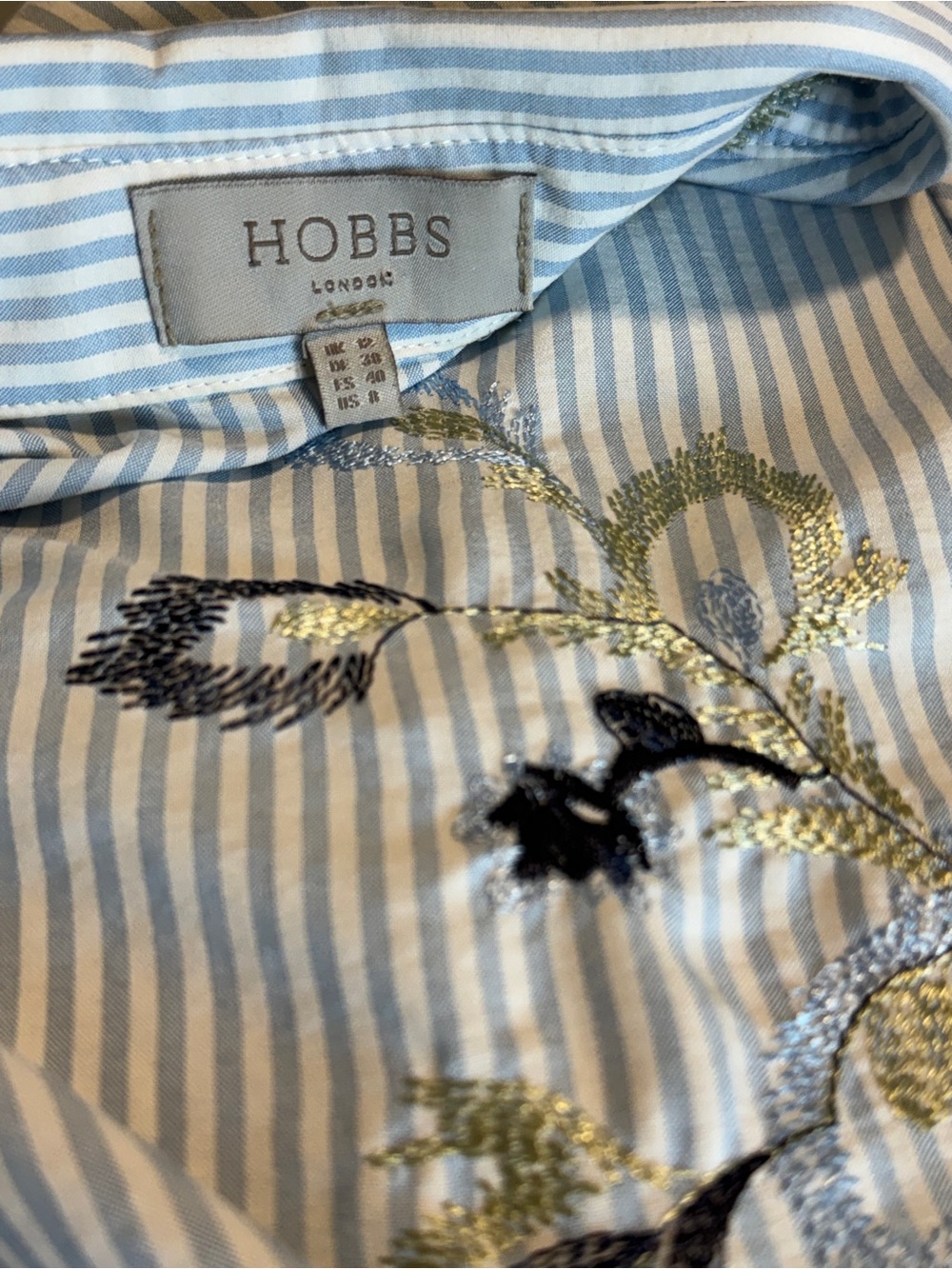 NWOT Hobbs London Embroidered Floral Stripe Short Sleeve Blouse Size 8 - Picture 6 of 8